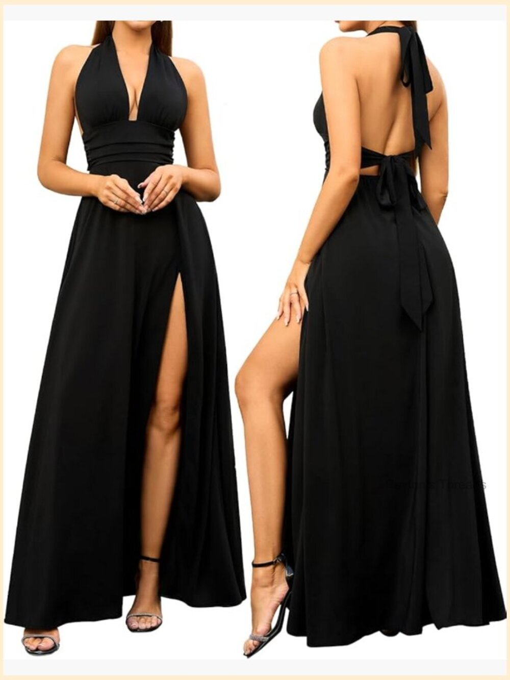 Halter V Neck Maxi Dress with High Slit for Wedding Guest Beach Vacation